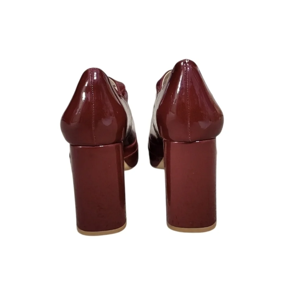 Women's Mary Jane Elegant Burgundy Platform Heels Pumps Retro Chunky 6.5